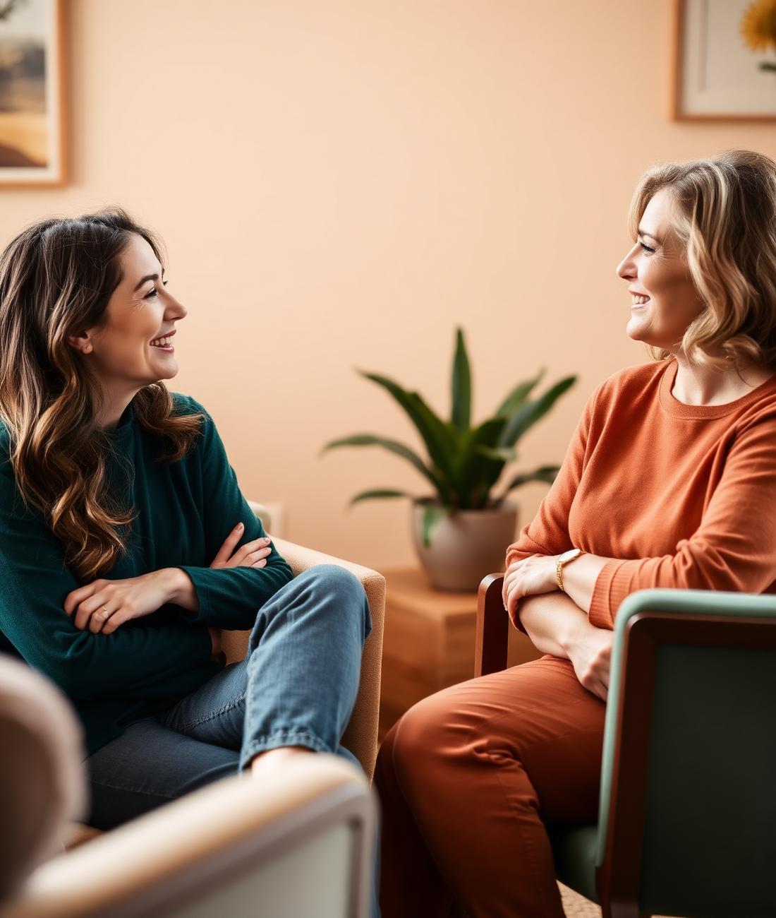 Two women in warm coaching conversation