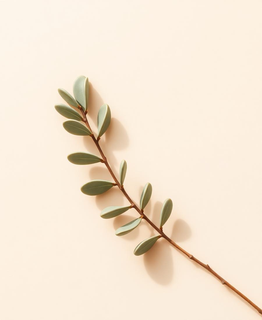 Eucalyptus branch on warm cream background