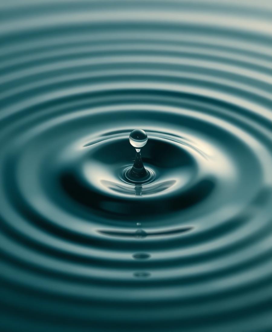 A water droplet creating ripples on deep teal water